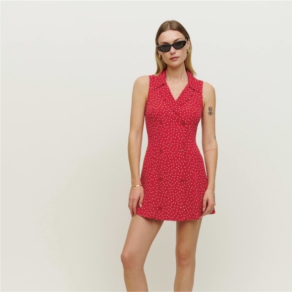 Reformation Leith Dress In red Dots Sz 0 NWT - Picture 2 of 8